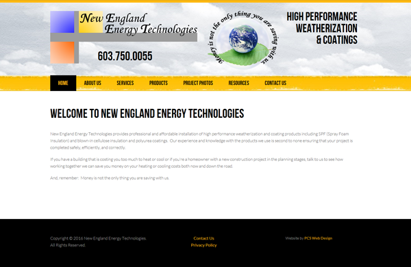 New England Energy Technologies CMS-enabled website