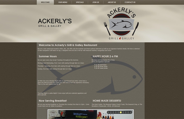 Ackerly's Grill and Galley Restaurant CMS-enabled website