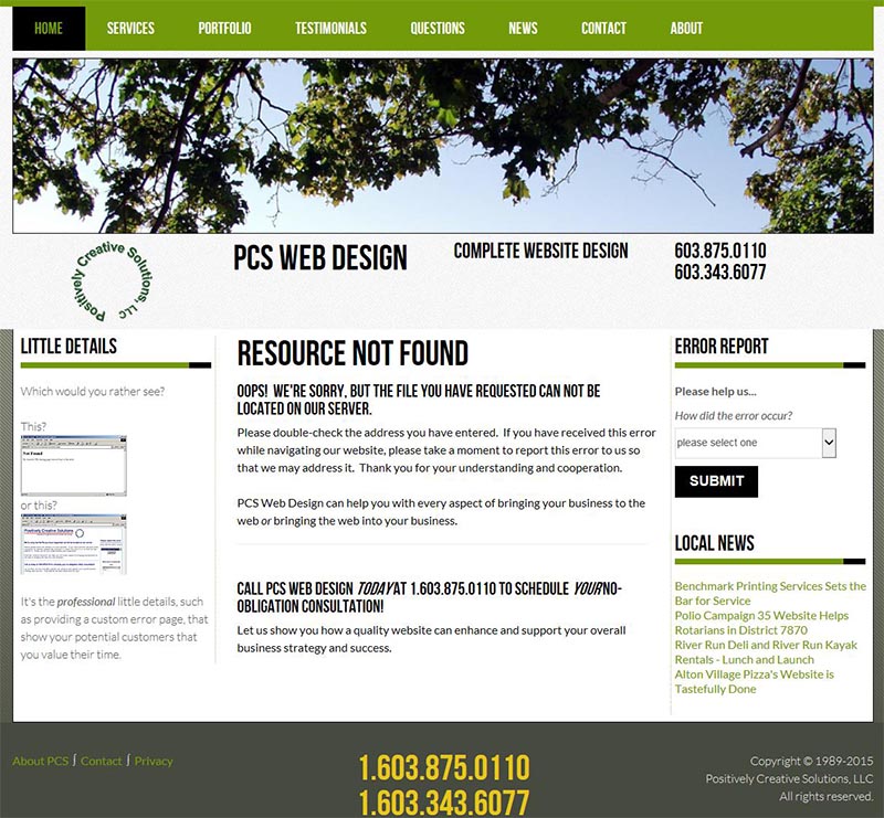 pcs web design custom error page design
