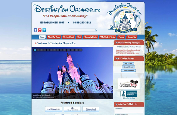 destination orlando etc cms enabled website designed by pcs web design
