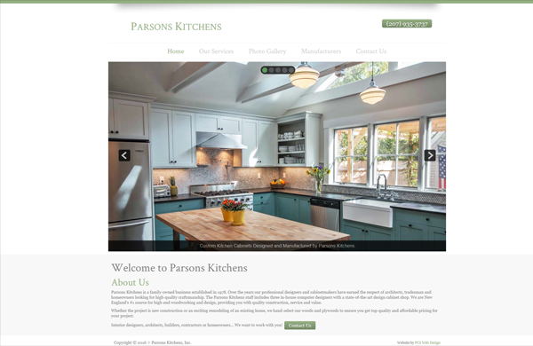 parsons kitchens cms enabled website designed by pcs web design
